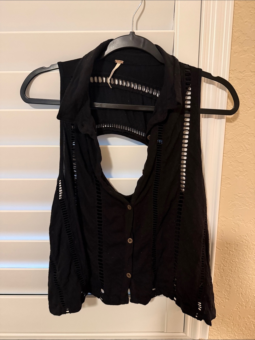 Free People Black Button-Front Cutout Tank large